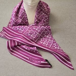 Coach Purple Signature Silk Scarf Wrap Tie 56"x 10.5"